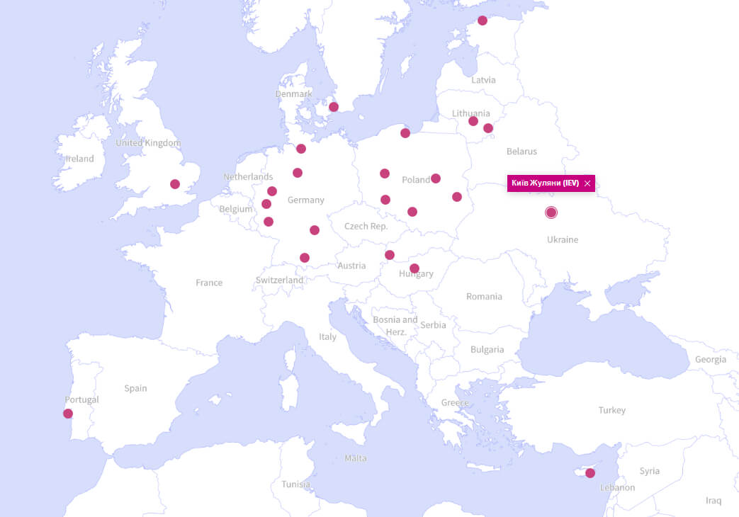 Направления Wizz Air из Киева